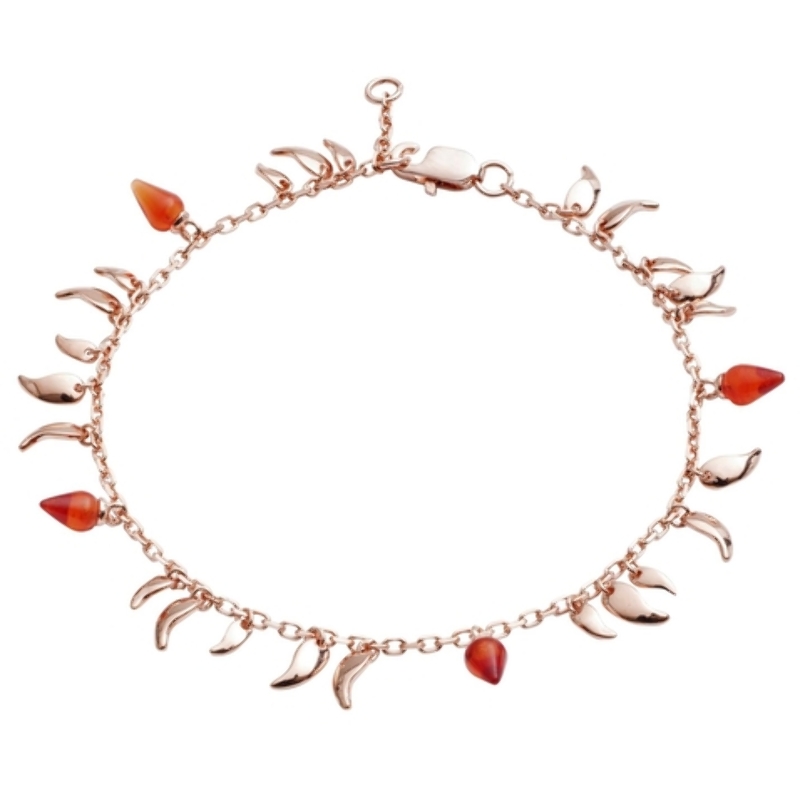18ct Rose Gold Vermeil On Sterling Silver Flickering Flame Red Stone Petal Fire Chain Bracelet